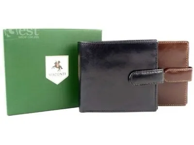 Mens Quality LEATHER WALLET By VISCONTI In Black Or Brown Veg Tan Gent Coins • $32.42