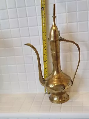 VINTAGE POT SURAHI MUGHAL AFTABA BRASS Turkish? INDIAN COFFEE POT ?? APPROX 12  • $12.42