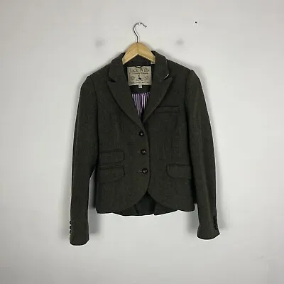 Jack Wills Tweed Jacket Blazer Women's UK 10 Green Wool Country Classic Hacking • £49.95