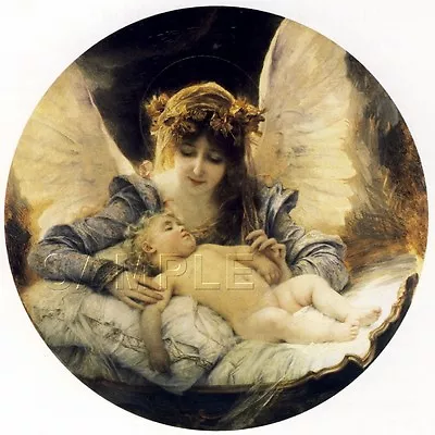 Antique Guardian Angel Sleeping Baby Large Wings Vintage Canvas Art Print  • $49.75