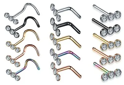 Triple Gem Linear Ball Cluster Nose Ring Stud L Shaped Bar Bone Screw Piercing • $4.77