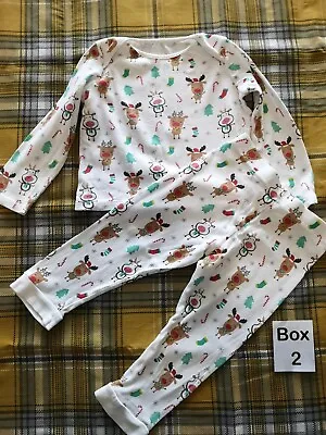 F&f Tesco White Christmas Reindeer Pyjamas 18-24 Months • £3.50