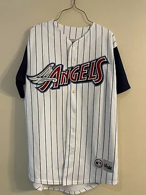 Vintage Majestic MLB Anaheim Angels Jersey Wings Medium White Pinstripe New Tags • $88