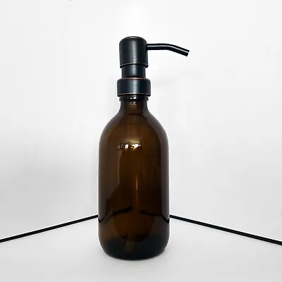 £5.50 • Buy 300ML Amber Glass Bottle With Rustic Black Pump | Soap/Shower Gel/Shampoo