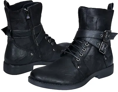 Mens Punk Rock Goth Elmo Ankle Boots Black Zip Biker Leather Buckle  • $79.99