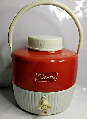 Vintage 1977 Coleman Water Jug Red And White 1 Gallon W/ Cup Cooler Work Or Play • $29.99