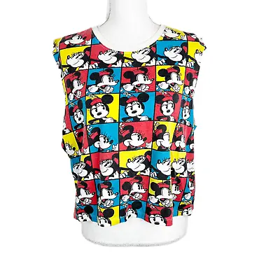Disney Tank Top Women XL Mickey Mouse Multicolor Cropped Sleeveless Muscle Shirt • $7.50