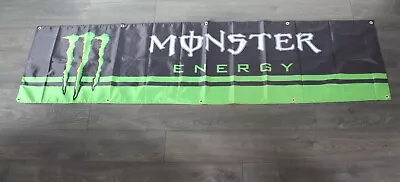 Monster Energy Drinks Banner Black Flag Huge Big 2x8 Feet Racing Green Logo 97 • $14.97