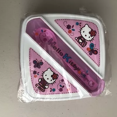 Hello Kitty Sanrio Lunch Box Container Pink White W/ Spoon Fork Bento Box 2005 • $24.95