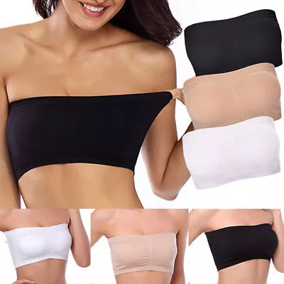 3 Pack Women Ladies Tops Strapless Seamless Bandeau Bra Boob Tube Strapless UK • £5.39