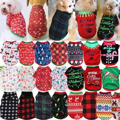 Pet Christmas Clothes Puppy Dog Jumper Small Yorkie Chihuahua Cat T-shirt Outfit • £4.25