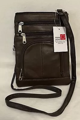 Roma Leathers Genuine Leather Multi-Pocket Crossbody Purse Bag BROWN • $16.99