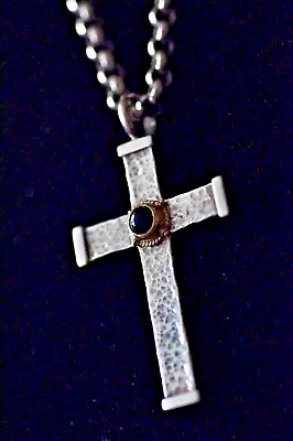 Konstantino Men's Hammered Sterling Cross Pendant Necklace With Onyx And 18K New • $1480