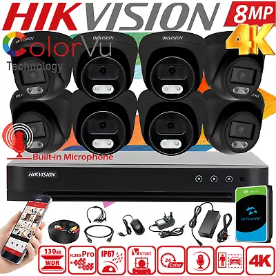 HIKVISION 8MP HD ColorVu CCTV 4K System Audio In Camera 4CH 8CH DVR Security • £276