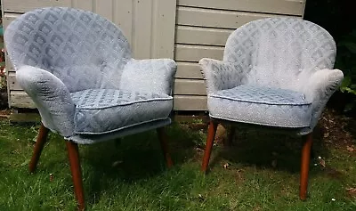 MCM Pair Of Toothill Cocktail Chairs Powder Blue Embossed Velvet • £399.99