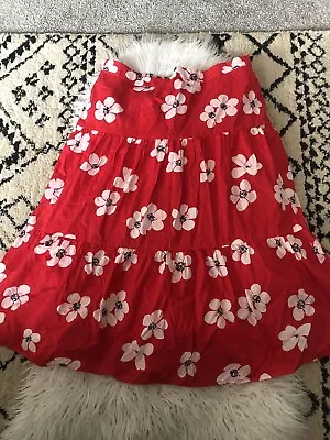 J Crew Women Skirt Medium Red Floral A Line Midi Pull On Elastic Waist Cotton GG • $25