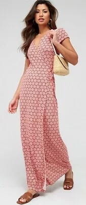 $21.97 • Buy Short Sleeve Wrap Maxi Dress Red Tile Uk10****Ref V419