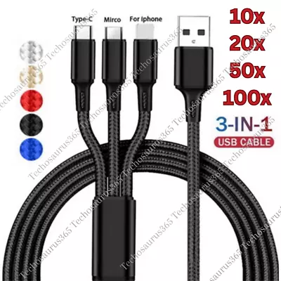 Lot 3A Fast USB Charging Cable 3 In 1 Charger Cord For IPhone USB-C Micro USB • $165.93