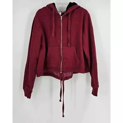 Victoria's Secret Pink Full Zip Faux Fur Lined Hoodie Burgundy Sweatshirt Sz M • $17.39