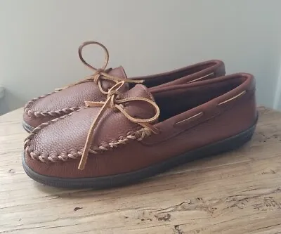 Minnetonka Moosehide Moccasin Loafer Classic Carmel Brown Men's Size 11 NWT • $65