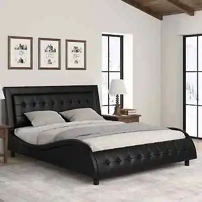 $389.99 • Buy Upholstered Bed Platform Bed Frame With Adjustable Headboard,Black