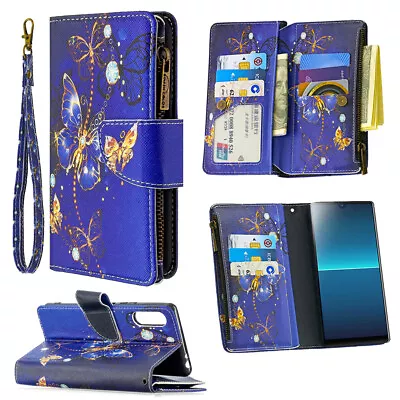 For Various Phone Butterfly Zipper Wallet Purse 9 Card Bag Stand Case Cover Back • $9.89