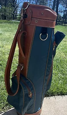 Vtg Arnold Palmer Retro Cart Golf Bag Green/Leather With Rain Cover -Made In USA • $25