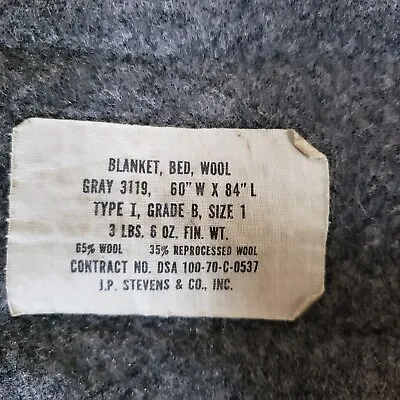 $35.97 • Buy Vintage 1970 Military Blanket 60x84 Medical? Gray Wool JP Stevens Type 1 Grade B