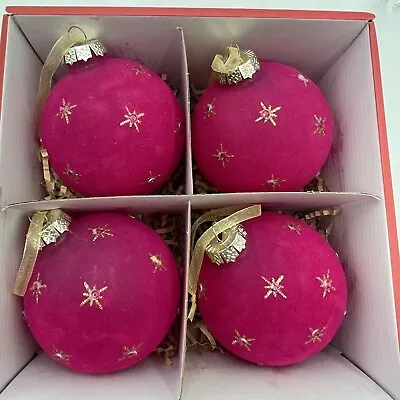 Martha Stewart 4 Glass Pink Fuchsia Felt Star Christmas Ornaments • $15.99