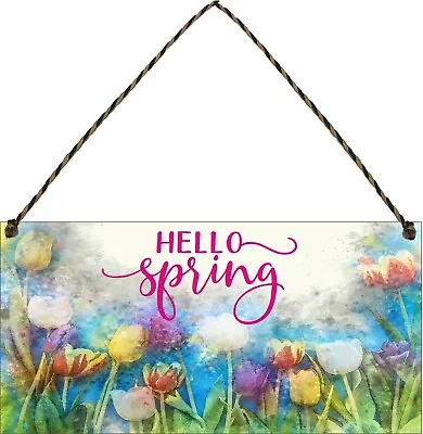 £5.87 • Buy Hello Spring Garden Hanging Plaque Backyard Allotment Shed Sign Alcohol Flowers