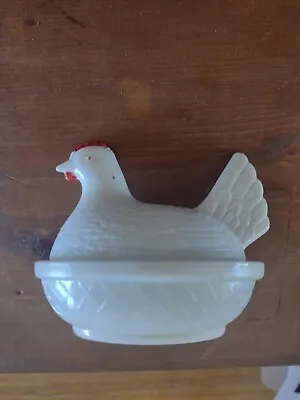 Milk Glass Hen Chicken On Nest Vintage White W/Red Crest Butter Candy Dish 4  • $24.99