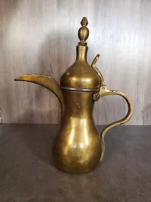 VTG Handmade Brass Dallah Signed Middle Eastern Coffee Pot Tea Pot 11.5 In Tall • $75