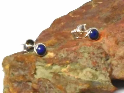 Blue Round Lapis Lazuli Sterling Silver 925 Gemstone Stud Earrings - 4 Mm • $19.99