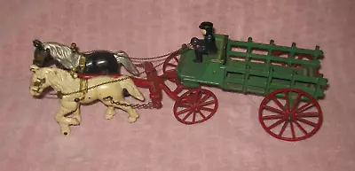 Vintage Kenton Horse Drawn Stake Wagon Cast Iron Toy • $69.95