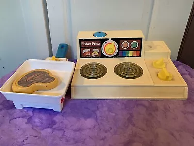 Vintage Fisher Price Kitchen Stove Cooking Set Pan Skillet Toy Set 1978-87 Food • $16