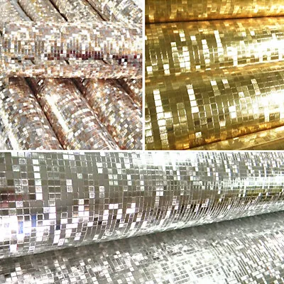 3D Glitter Mirror Mosaic Sparkle Reflect Silver Gold Foil Wallpaper DIY Decor • $5.51