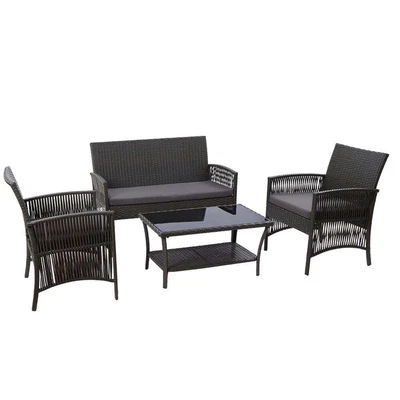 $337.99 • Buy Gardeon 4 PCS Outdoor Furniture Lounge Setting Wicker Dining Set Grey