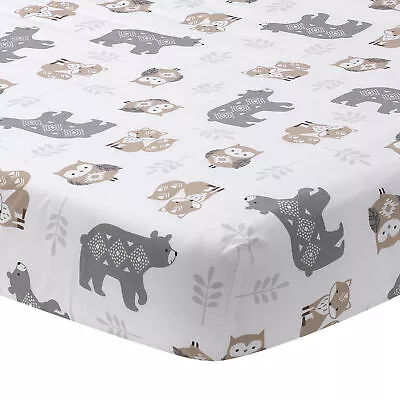 Lambs & Ivy Woodland Forest Animals White/Gray Cotton Fitted Mini Crib Sheet • $18.99