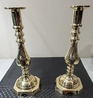 Vintage Tall Heavy Polished Brass Set Of 2 Candle Stick Holders  • $49.99