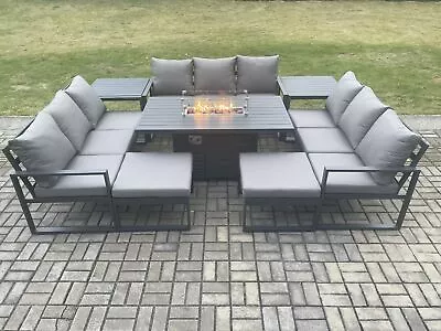 Fimous Aluminium Dark Grey 11 Seater Garden Furniture Gas Fire Pit Dining Set • £1249