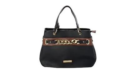 ADRIENNE VITTADINI Vicenza Triple Compartment Faux-leather Chain Satchel -BLACK • $29.99