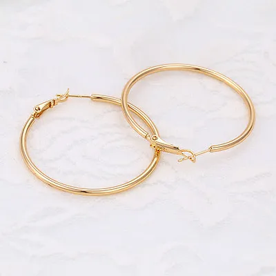 9ct 9K Yellow Gold Plated Ladies Girls Plain Hoop Earrings .40mm Gift2059 • £8.99