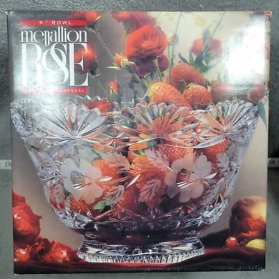 Vintage Imperial 24% Lead Crystal Medallion Rose 9 Inch Bowl POLISH READ COND • $17.17