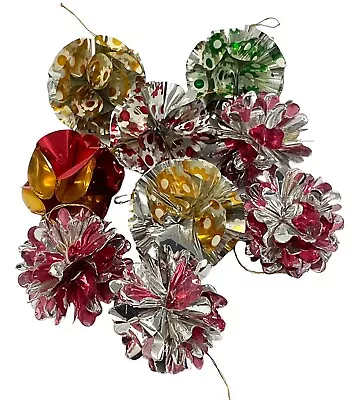 Vintage Atomic Starburst Foil PomPom Christmas Ornaments Set Of 9 • $39.95