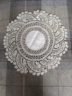 Vintage Beige Cotton Crochet And Damask Doily • £1