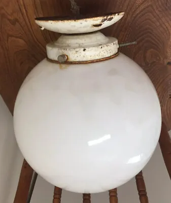 Vintage Antique Old School House Light Ceiling Fixture Milk Glass Globe • $69.99