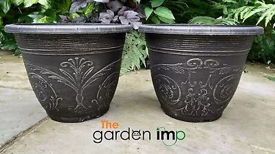 Round Garden Decorative Planter Pot Outdoor Ornate Black Gothic 20cm Plant Pots • £6.69