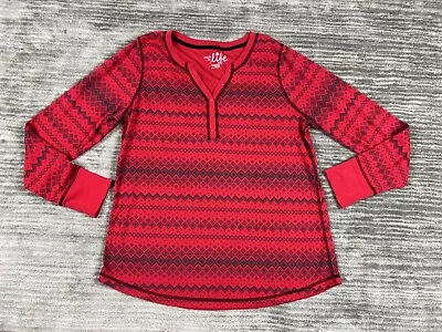 Made For Life Top Womens Extra Large Red Geometric Henley Longsleeve Casual • $12.99