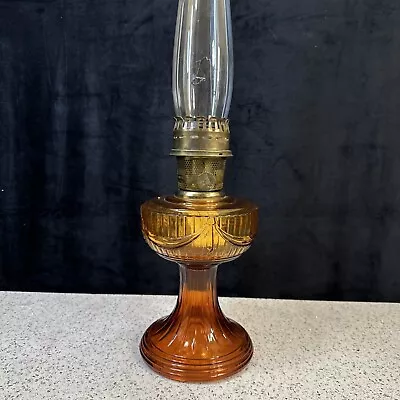 Vintage Aladdin #23 Amber Glass Short Lincoln Drape Oil Lamp & Burner Shade 24” • $128