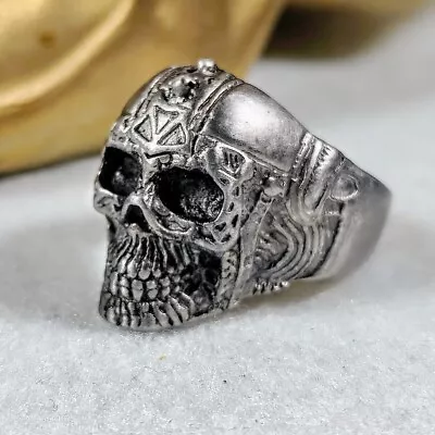 Custom Viking Skull Ring Men's Sz 12 Silver Stainless Steel Rock Biker USA Ship • $13.77